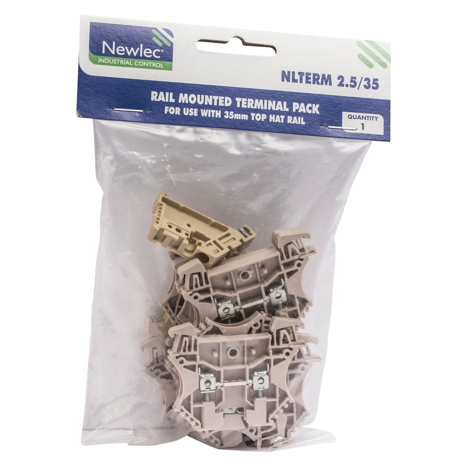 Newlec Terminal Pack 2.5mm² Plus 2 x Stops+1 x End Plate Beige for Din Rail Mounting - Image 2