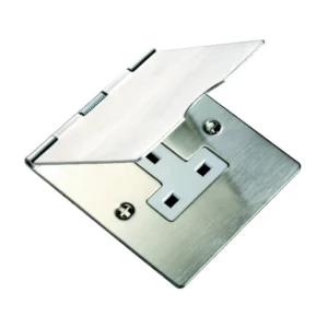 Hamilton Socket 1 Gang UnSwitched Floor 13A 86X96mm Satin Steel White Insert