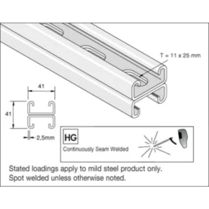 Unistrut D Chan Back 2 Back 2 x 21mm x 41mm Slotted Pre Galvanised Steel {6M}