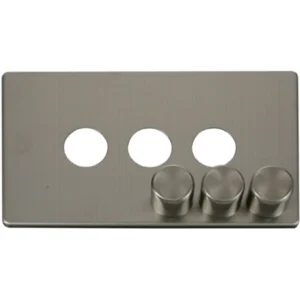 Click Scolmore Stainless Steel 3 Gang Dimmer Switch Cover Plate & Control Buttons
