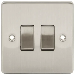 Niglon Switch 2 Gang 2 Way Metal Insert 10Ax Brushed Chrome