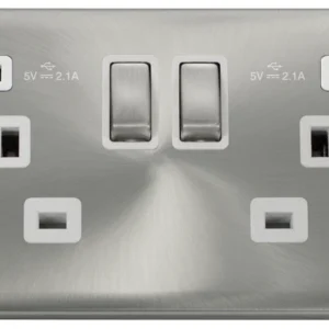 Click Scolmore Socket Ingot 2G Swd&Twin 2.1A USB Outlet 13A Sat Chrome White Insert