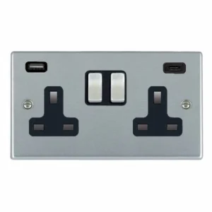 Hamilton Socket 2G DP Switched USB+C Outlets 13A 85X145mm Sat Chr/Sat Chr