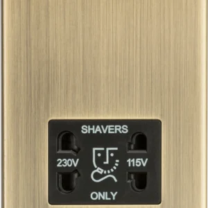 Knightsbridge MLA 115-230V Dual Voltage Shaver Socket with Black Insert - Square Edge Antique Brass
