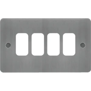 Hager Grid Plate 4 Gang Brushed Steel