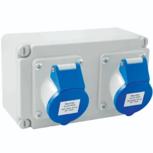 Newlec Industrial Power Plug Socket Outlet Surface 2 Gang 2P+E 16A 230V IP44 Blue