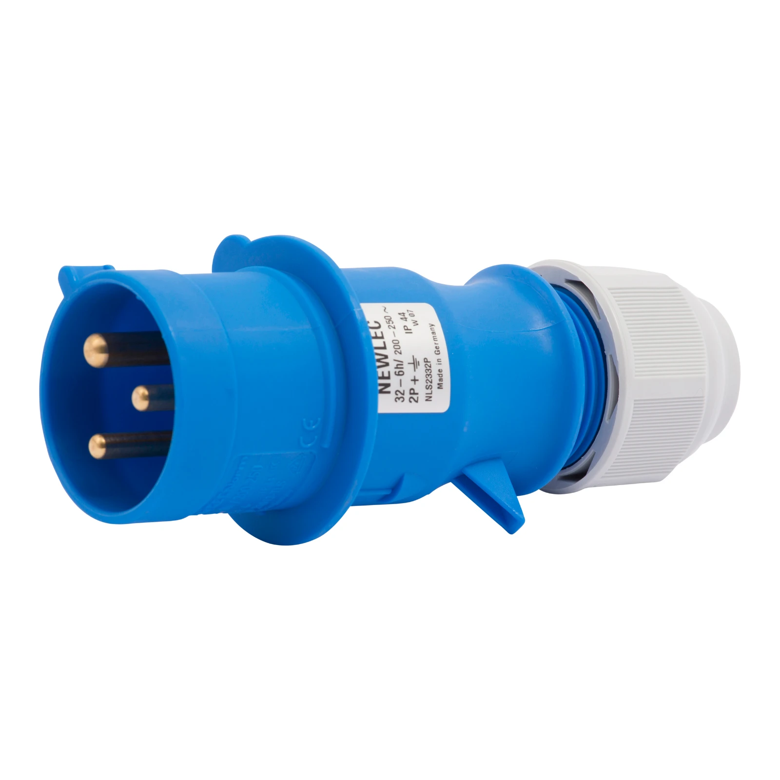 Newlec Industrial Power Plug Male Screw 2P+E 32A 230V IP44 Blue