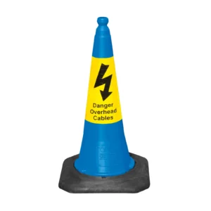 JSP Dominator™ 75cm Blue Traffic Cone - Yellow Sealbrite™ "Danger Overhead Cables"