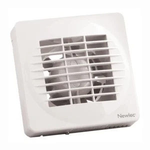 Newlec Wall/Window Axial Fan Standard 100mm White Humidistat+Pullcord