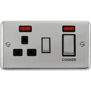 Click Scolmore Cooker Control Unit Ingot 2 Gang DP 13A DP SWD Skt& 45A Polished Chrome