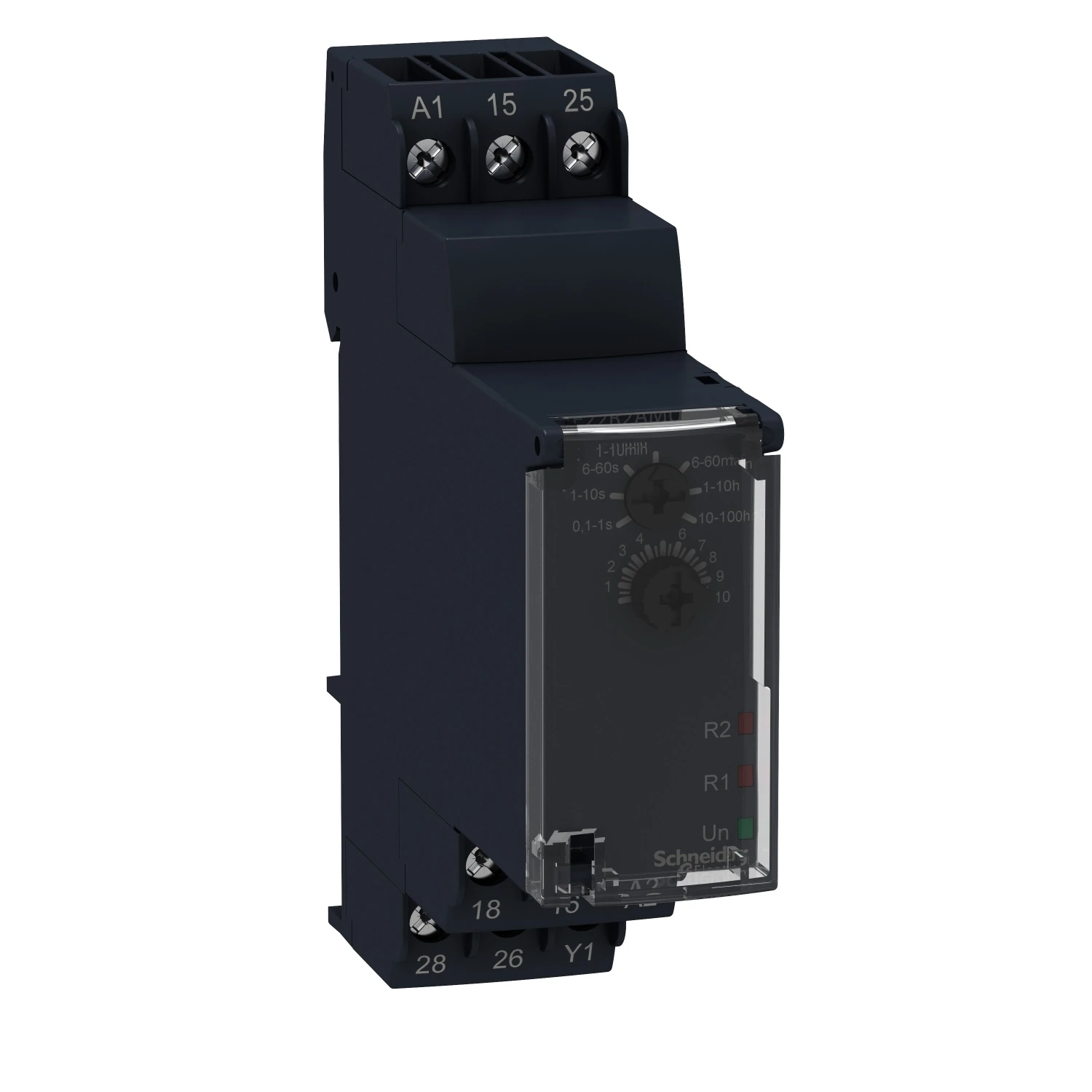 Schneider Electric On-delay timing relay, 24VDC/24..240 V AC, 2 C/O
