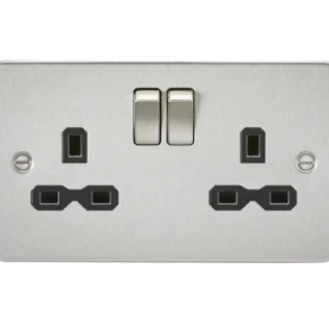 Knightsbridge MLA Flat plate 13A 2G DP switched socket - brushed chrome with black insert