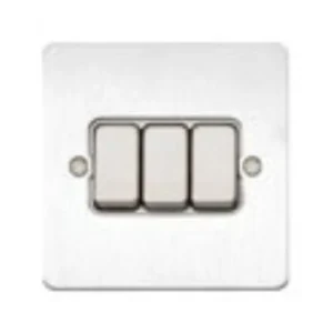 MK Electric Switch 3 Gang 2 Way SP 10A Brushed Stainless Steel Black Insert