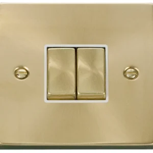 Click Scolmore Victorian Satin Brass White Insert 10AX Ingot 2 Gang 2 Way Plate Switch