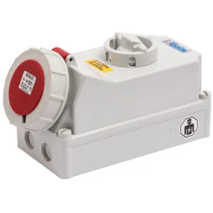 Newlec Industrial Power Socket Switch Interlocked Surface 3P+N+E 32A 415V IP67 Red