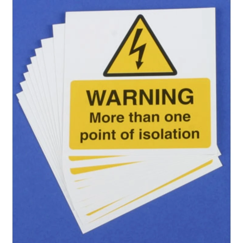 Industrial Signs Label Warning More Than One Point of Isolation 75x75mm Yellow/Black {Pack of 100}
