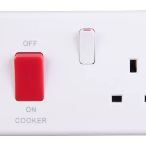 Deta Cooker Control Unit Double Pole 13A Switched Socket 45A White Red Rock