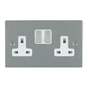 Hamilton Socket 2 Gang Switched 13A 86 x 146mm Satin Steel/Satin Steel White Insert