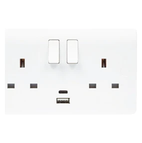 Newlec 2 Gang Socket Outlet With 1 x USB Type C & 1 x USB Type A
