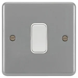 Hager Plate Switch 1 Gang 2 Way Backbox 10Ax Grey Metalclad Ko
