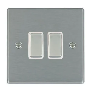 Hamilton Switch Rocker 2 Gang 2 Way 10A 88X88mm Satin Steel/Satin Steel White Insert