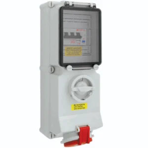 Newlec Industrial Power Socket RCD Switch Interlocked Surface 3 Pole + Earth 32A 415V IP44 Red