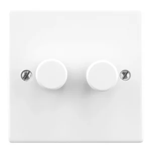 Newlec Switch Push Dimmer LED Load Slimline Curved Edge 2 Gang 2 Way 0-150w White