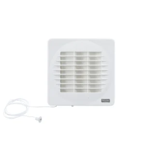 Newlec Fan Wall/Window 100mm White+Automatic Shutters+Pullcord