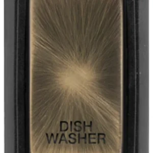 Click Scolmore Dishwasher Laser Etched Legend Black Frame 20AX Antique Brass Double Pole Switch Module