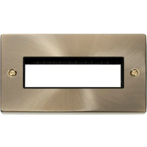 Click Scolmore Victorian Antique Brass Black Insert 2 Gang MiniGrid Unfurnished Plate 6 In-Line Apertures