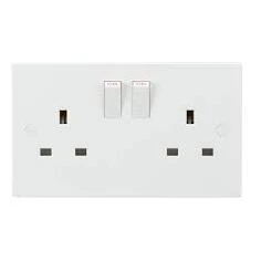 Newlec White Square Edge 2 Gang Double Pole Switched Socket (Twin Earth)