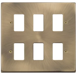 Click Scolmore Victorian Antique Brass 6 Gang GridPro Frontplate Black Gasket