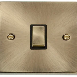 Click Scolmore Victorian Antique Brass Black Insert 20A Ingot Double Pole Plate Switch