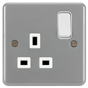 Hager Socket 1 Gang DP Switched Backbox 13A Grey Metalclad Ko
