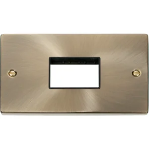 Click Scolmore Victorian Antique Brass 2 Gang MiniGrid Unfurnished Plate 3 Apertures Black Insert