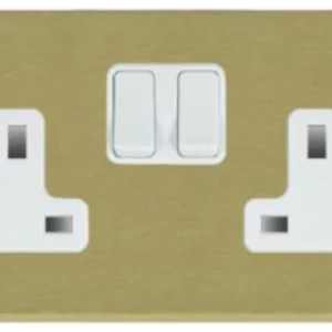 Hamilton Socket 2 Gang Switched 13A 85X145mm Satin Brass White Insert