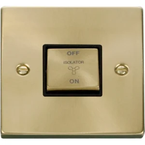 Click Scolmore Isolator Ingot TP Fan 10A Satin Brass Black Insert Victorian