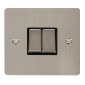 Click Scolmore Plate Switch 2 Gang 2 Way 10A Stainless Steel Black Insert