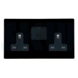 Hamilton Socket Switched 2 Gang 13A 144 x 85mm Matt Black Black Insert
