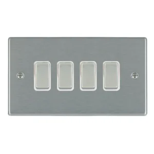 Hamilton Switch Rocker 4 Gang 2 Way 10A 85X145mm Satin Steel/Satin Steel White Insert