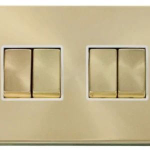 Click Scolmore Victorian Satin Brass White Insert 10AX Ingot 4 Gang 2 Way Plate Switch