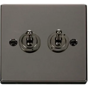 Click Scolmore Toggle Switch 2 Gang 2 Way 10A Black Nickel Black&White Gasket Vi