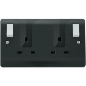 Click Scolmore Socket 2 Gang DP O/B Switched Locating 13A Anthra Grey Twin Earth