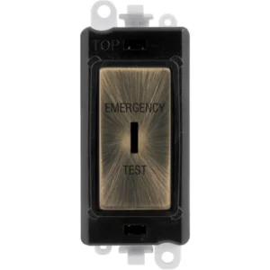 Click Scolmore GridPro Antique Brass 20AX 2 Pole Emergency Test Keyswitch Module - Black Insert