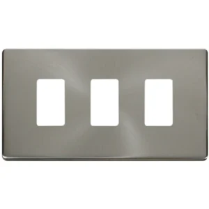 Click Scolmore Screwless Cover Plate Brushed Stainless 3 Gang GridPro Frontplate