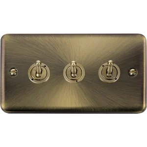 Click Scolmore Toggle Switch 3 Gang 2 Way 10Ax Antique Brass Black&White Gasket