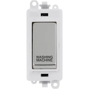 Click Scolmore Washing Machine Laser Etched Legend Polar White Frame 20AX Polished Chrome Double Pole Switch Module