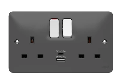 Hager Socket 2Gang DP Switched Grey Faceplate C/W USB A+C Ports