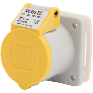 Newlec Industrial Power Socket Panel Mount 2P+E 16A 110V IP44 Yellow