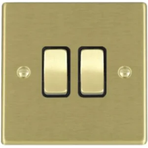 Hamilton Switch Rocker 2 Gang 2 Way 10A 88X88mm Satin Brass/Satin Brushed Black Insert